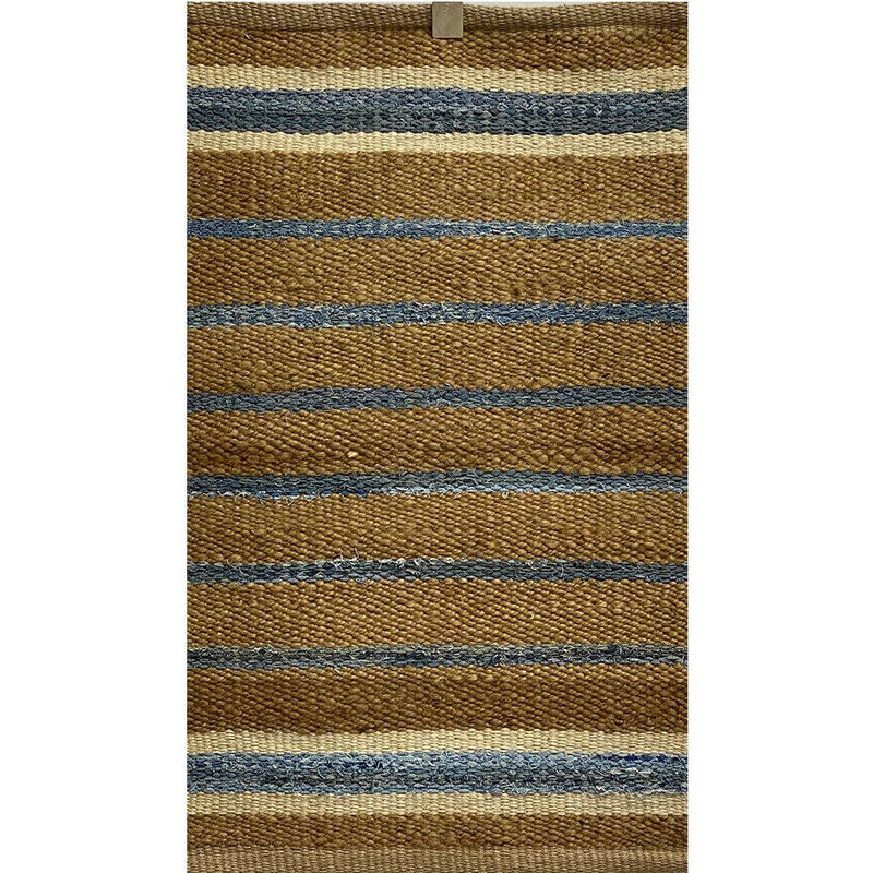 5 x 7 Tan and Blue Striped Area Rug