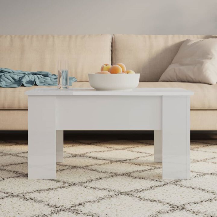 vidaXL Engineered Wood Coffee Table with Liftop, High Gloss White Finish, Rectangular Structure, 31.1"x19.3"x16.1", Perfect for Living Room or Office