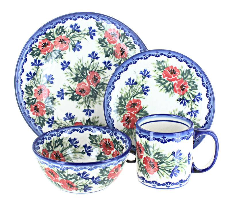 Blue Rose Polish Pottery Royal Vine 4 Piece Place Setting - Service for 1