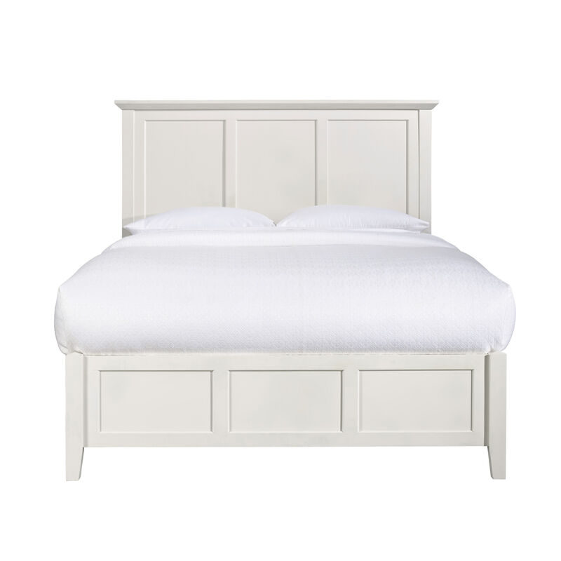 Neo King Size Bed, Panel Design Farmhouse Wood Frame with Slats, White - Benzara