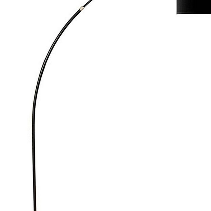 Floor Lamp with Arched Extendable Neck and Marble Base, Black-Benzara