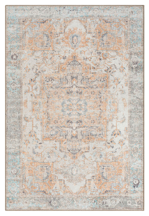 Ceren Orange and BlueTraditional Distressed Washable Rug
