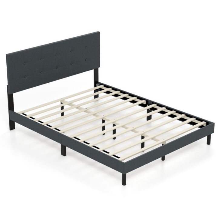 Platform Bed Frame with Linen Upholstery for Comfort and Style-Dark Grey