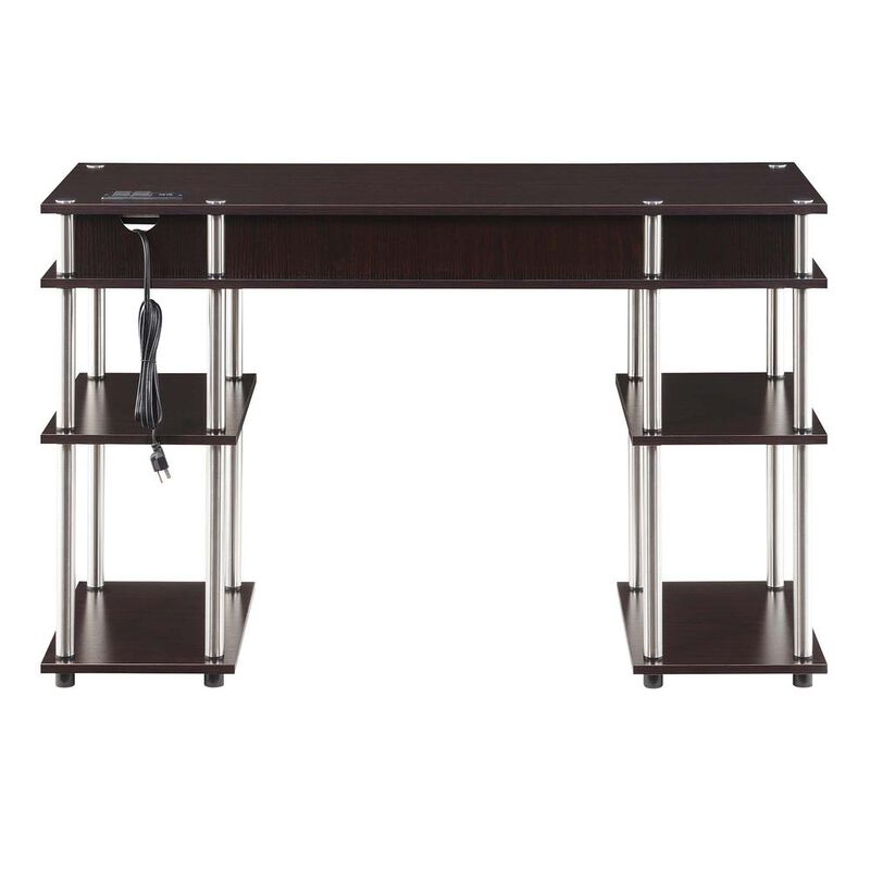 Convenience Concepts Designs2Go No Tools Student Desk With Charging Station, Espresso