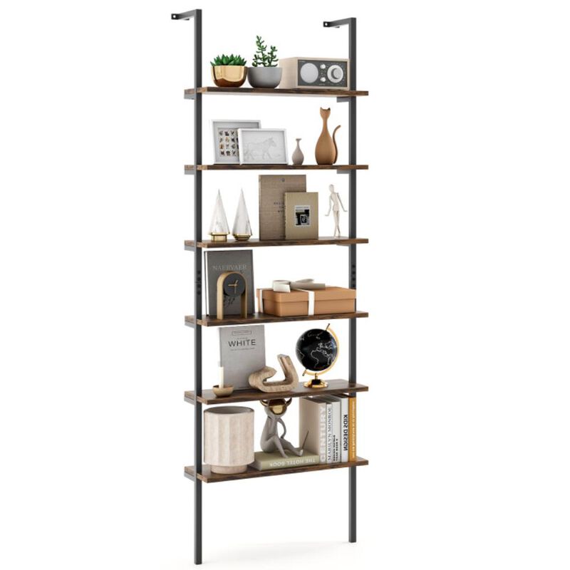 Hivvago 6-tier Ladder Shelf Industrial Wall Mounted Bookshelf