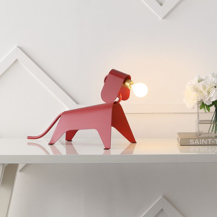Rover 10" Modern Industrial Iron Canine LED Kids' Lamp, Red