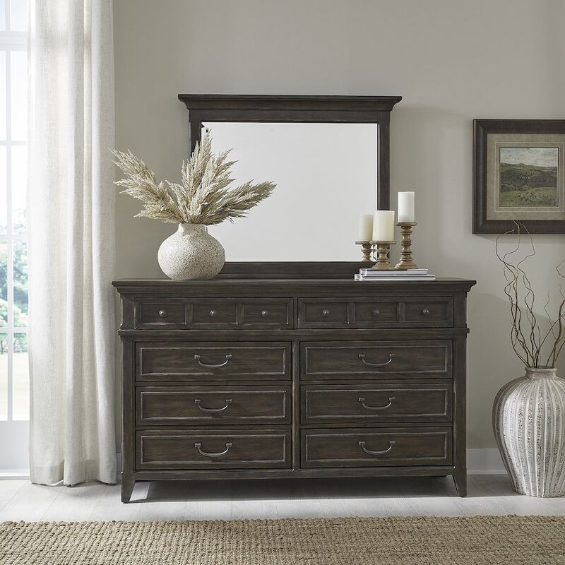 Liberty Furniture Dresser & Mirror in Rubberwood Solids & Split Heart White Oak Veneers image number 6