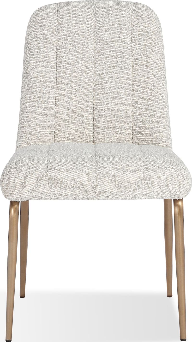 Apollo Upholstered Dining Chair in Ricotta Boucle and Brushed Bronze Metal - Set of 2