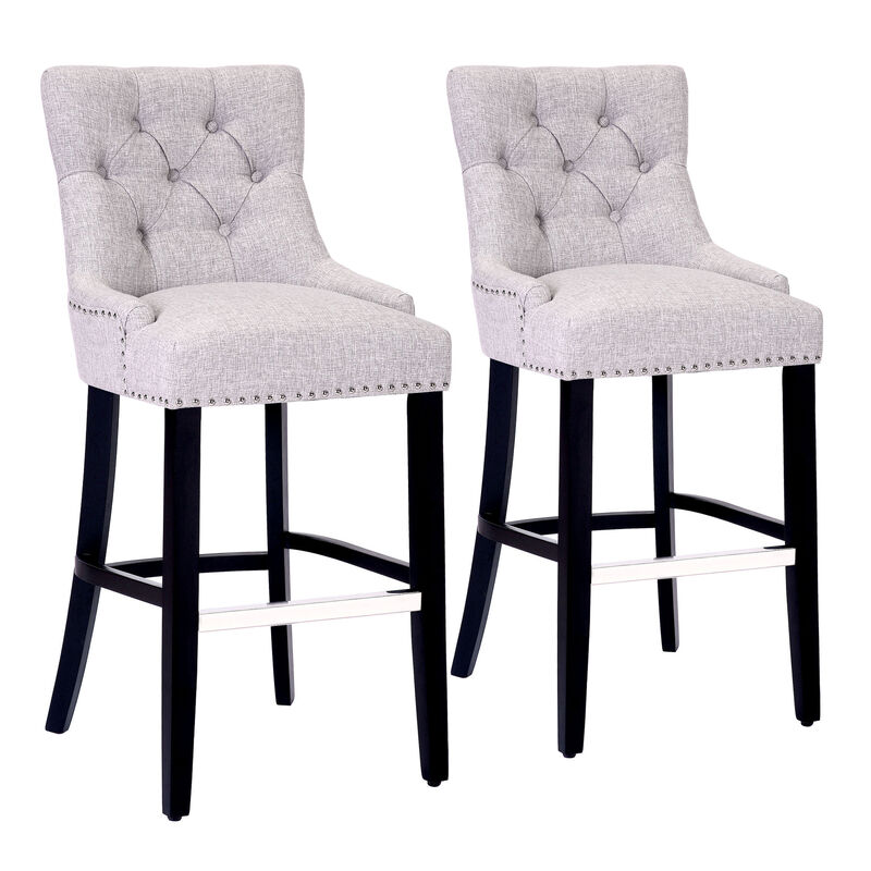 WestinTrends 29" Linen Fabric Tufted Upholstered Bar Stool (Set of 2), Black