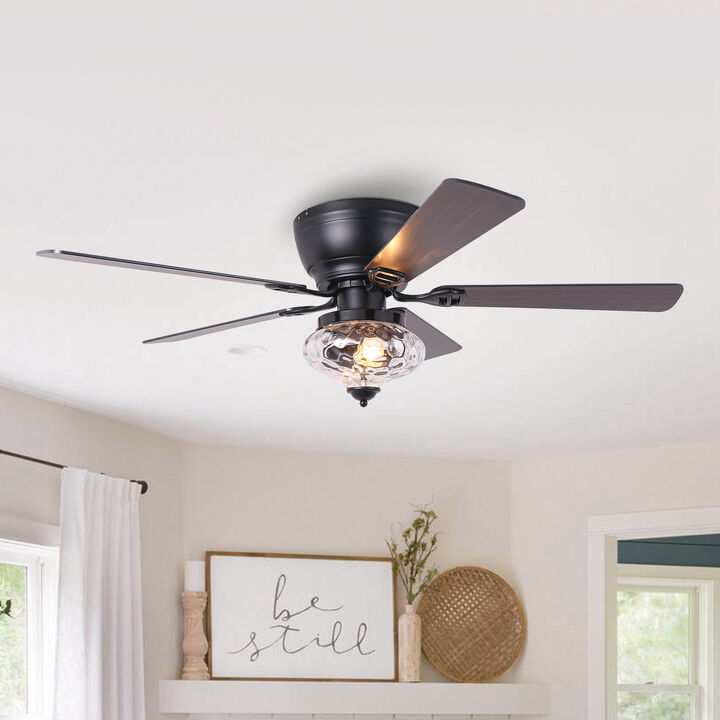 52 in. Matte Black Flush Mount Ceiling Fan with Light and Remote