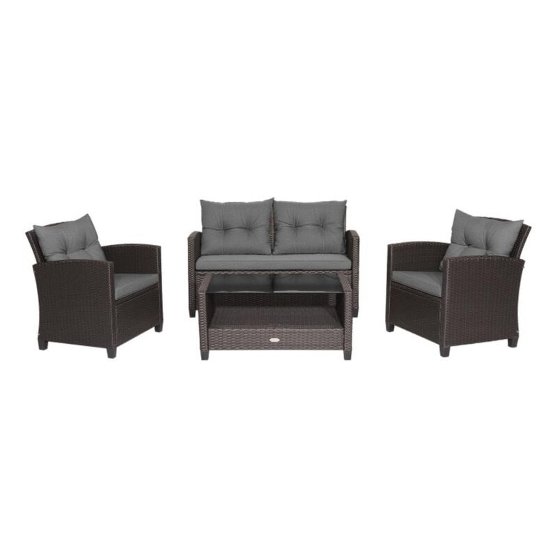 Hivvago 4 Pieces Patio Rattan Conversation Furniture Set with Glass Top Coffee Table