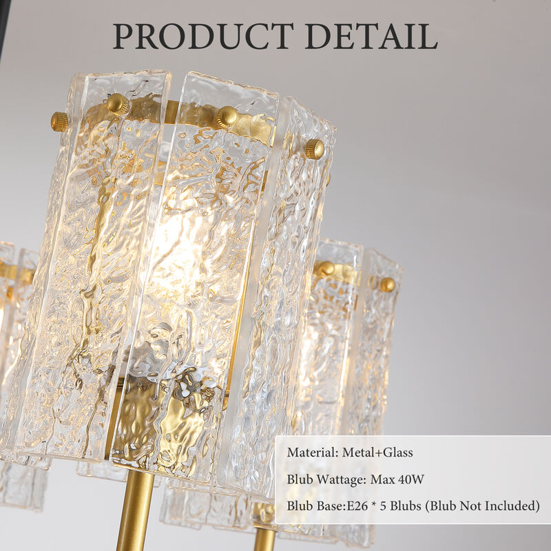 ELEMENT ACE Industrial Textured Water Ripple Glass Chandelier, Adjustable Height E26 Base Compatible Light Fixture for Dining Room Living Room Entryway image number 8