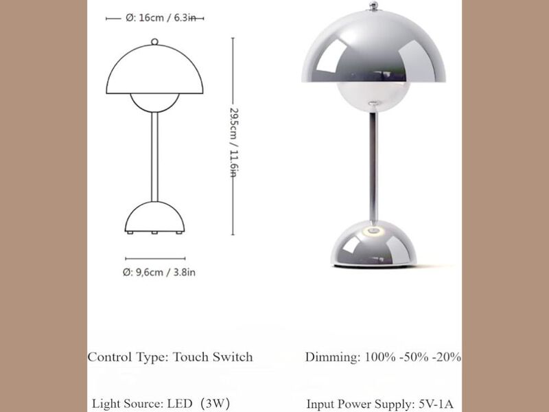 Nordic Minimalist Mushroom Lamp 12" Cordless Touch Dimmable Rechargeable Desk Lamp image number 2