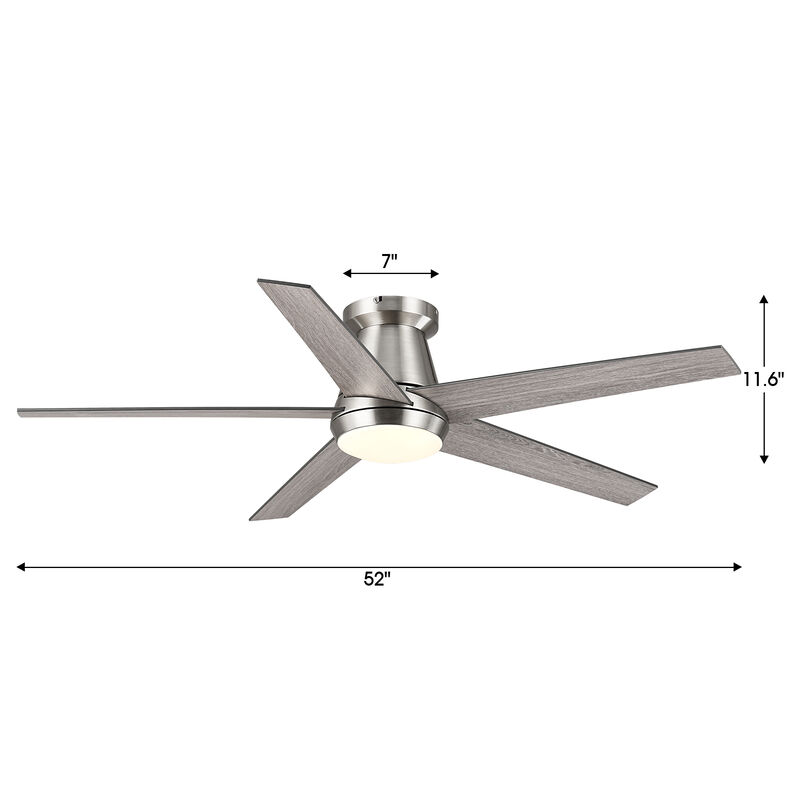 52" Satin Nickel Modern Flush Mount Dimmable Reversible 5 Blades Hugger Ceiling Fan with APP Control and Remote image number 5
