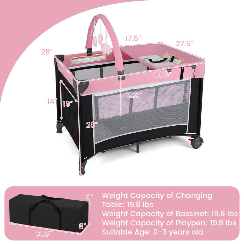 3-in-1 Portable Baby Crib and Playpen with Removable Changing Table and Storage