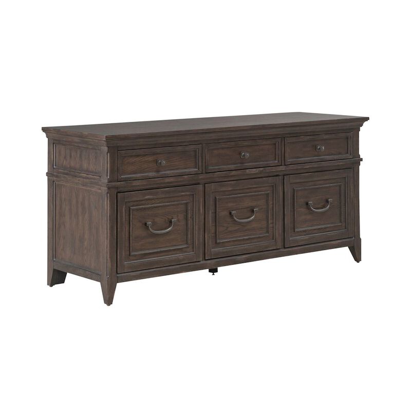 Liberty Furniture File Credenza with 3 File Storage Drawers Home Office - Saddle Brown Oak Wood image number 0