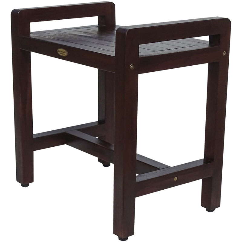 DecoTeak Eleganto 20" Teak Wood Shower Bench with LiftAide Arms in Woodland Brown Finish