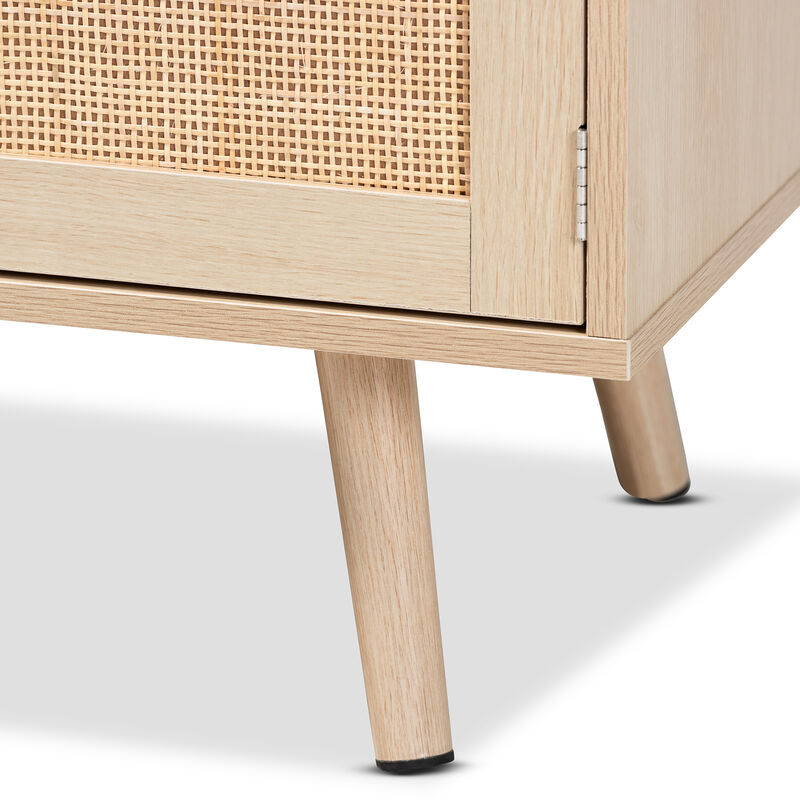 Baxton Studio Sebille  Light Brown Finished Wood 2 Door TV Stand with Natural Rattan image number 6