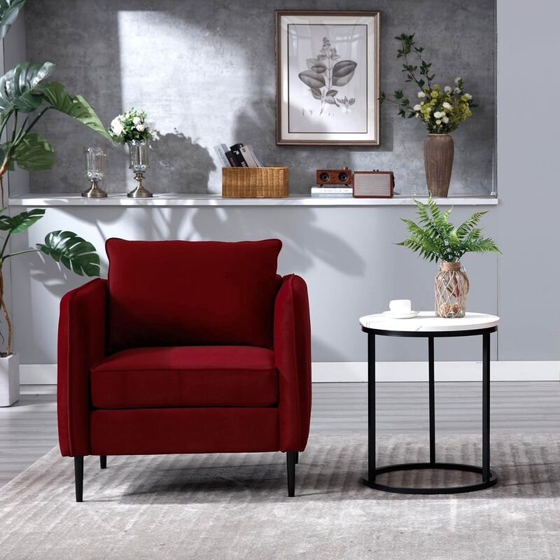 Envelor Mid-Century Modern Velvet Accent Armchair with Lumbar Pillow image number 1