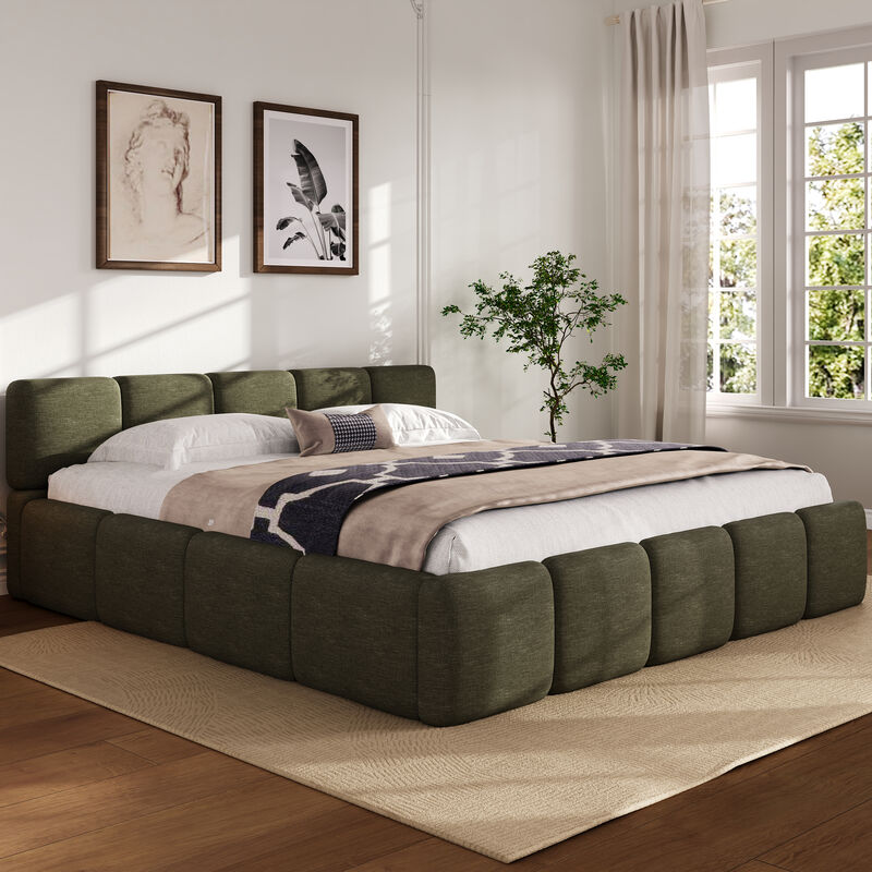 Upholstered Platform Bed with Boucle Fabric image number 2