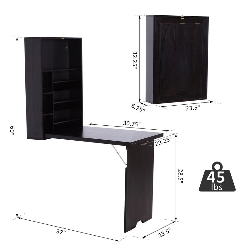 Multifunctional Wall Desk: Espresso Brown Convertible with Storage Shelf
