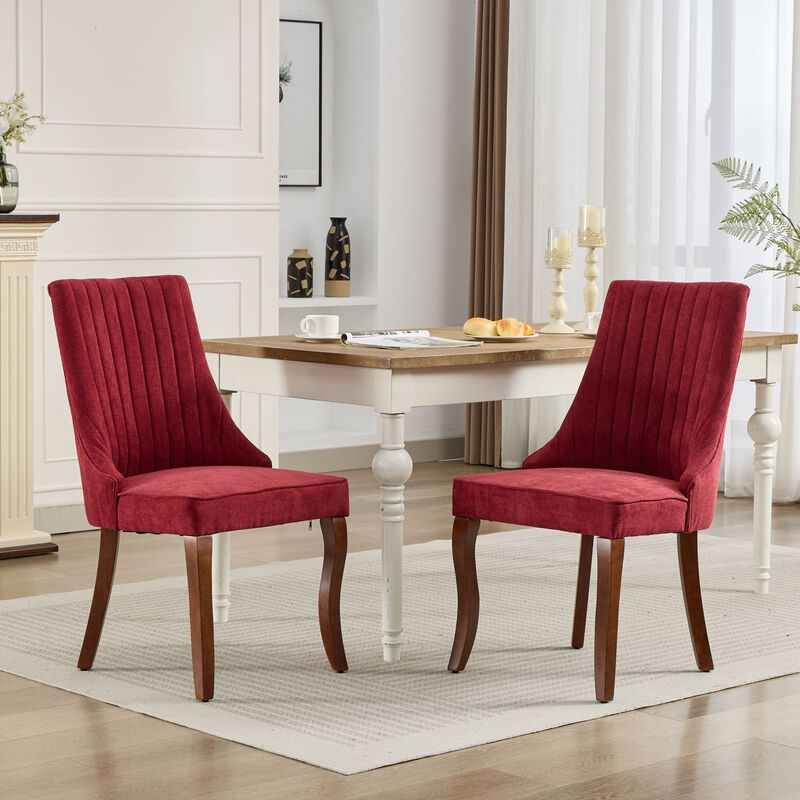 Whisen 2-Piece 25inch Dining Chairs, Rayon Linen Upholstered Channel Tufted with Curved Solid Wood Legs for Kitchen Dining Room image number 3