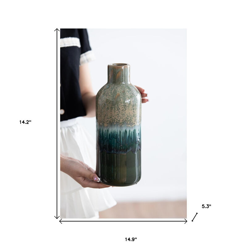 HomeRoots Set of Three Beige Blue And Green Round Ceramic Table Vase image number 4