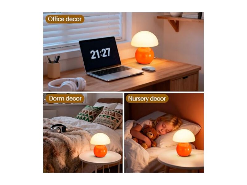 Dimmable LED Modern Mushroom Lamp For Bedroom Bedside Dorm Orange image number 3