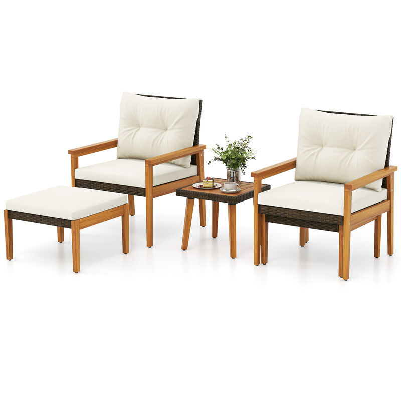 5 Piece Rattan Furniture Set with Square Coffee Table-White