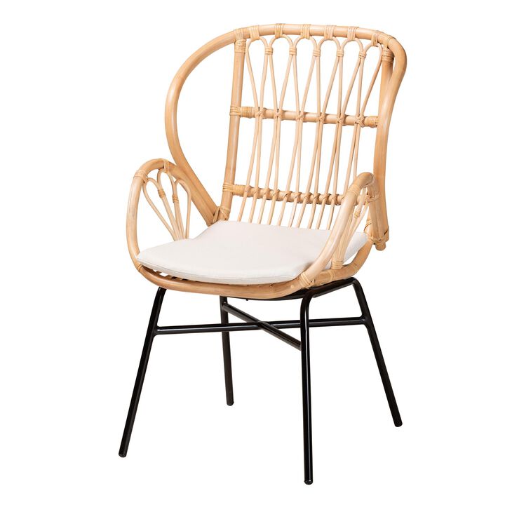 Baxton Studio Caelia Modern Bohemian Natural Brown Rattan and Black Metal Chair
