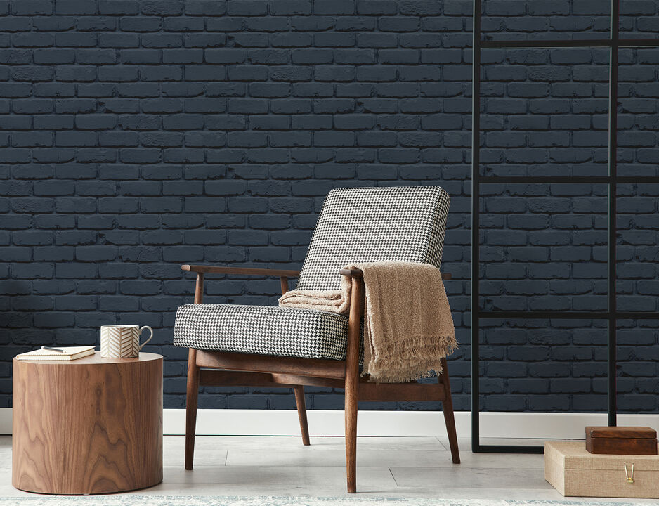 Alpin Navy Painted Brick Wallpaper (Set of 2)