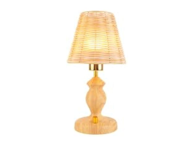Wood Rattan Nightstand Lamp For Bedroom Nightstand Bedside Bulbs Included image number 2
