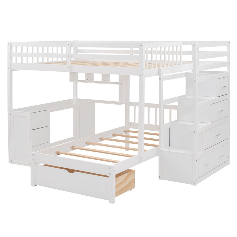 Whisen Full Over Twin Bunk Bed with Desk, Drawers and Shelves