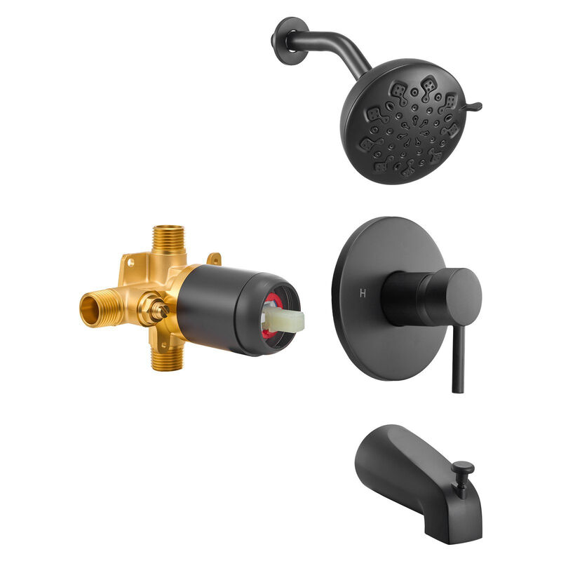 Tub and Shower Faucet Set Matte Black Rainfall Shower Head Tub Spout image number 0