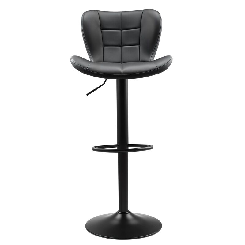 Set of 2 Modern PU Leather Bar Stools with Back, Swivel, Adjustable Height for Kitchen Island-Black image number 8