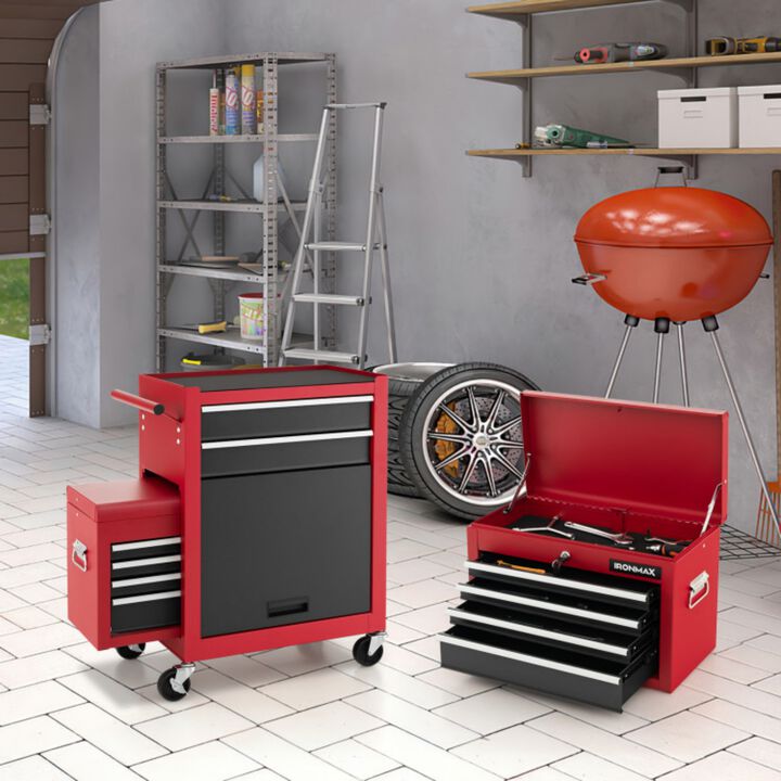 6 Drawer Rolling Tool Chest with Detachable Top Box and Lockable Wheels