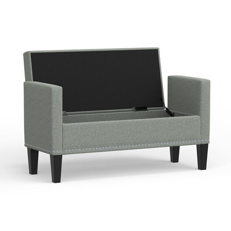 Rize Home 46 Storage Bench with Arms + Nailhead Trim - Stone (Light Gray) image number 2