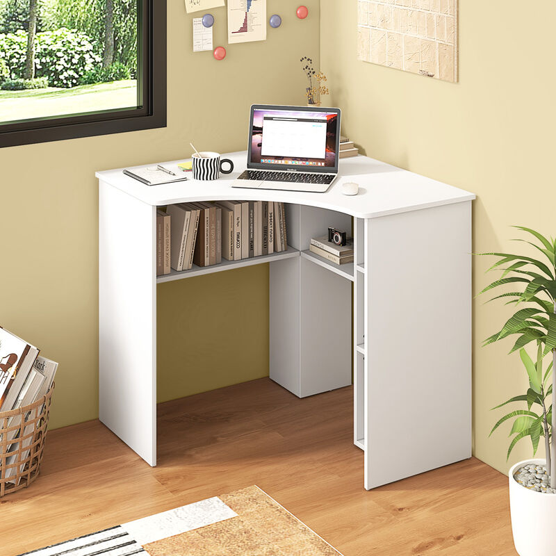 Corner Computer Desk with Triangle Shape, Adjustable Shelf, and Arc-Shaped Profile for Home Office