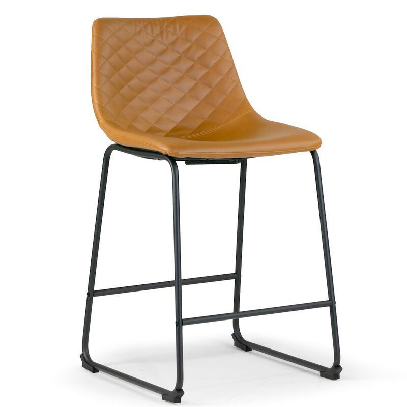 Glamour Home Set of 2 Iron Frame Cappuccino Brown Faux Leather Counter Stool Stitching