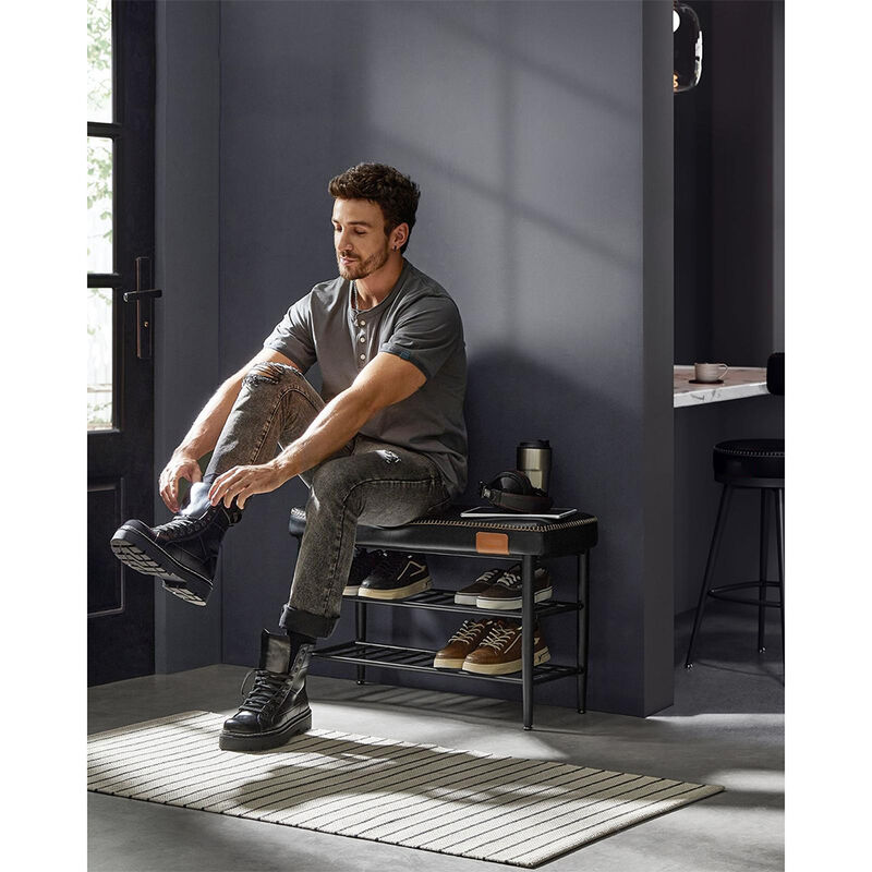 Shoe Bench with Metal Shelves: Stylish and Functional Storage for Organized Entryways image number 1