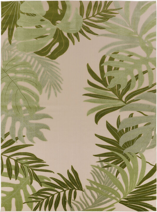 HomeRoots 12' X 15' Ivory And Green Palm Leaf Indoor Outdoor Area Rug