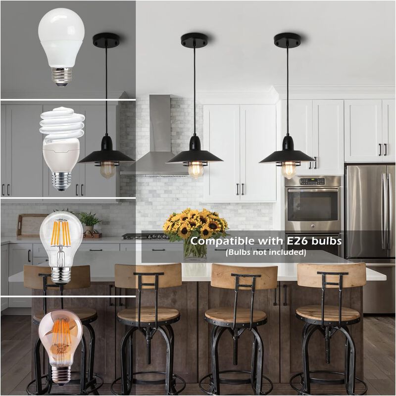 Retro Industrial Pendant Lighting, Adjustable Hanging Ceiling Lamp for Dining Room & Living Space