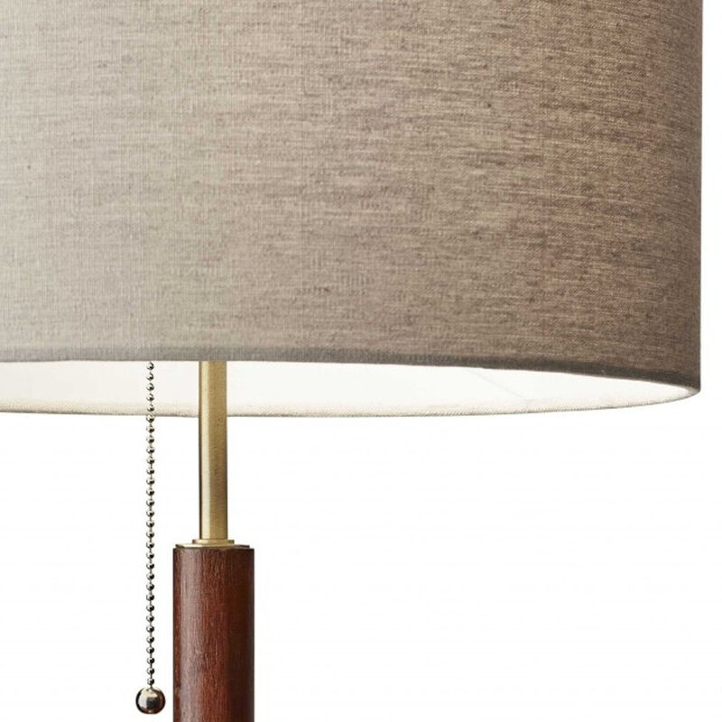 Hivvago 26" Antiqued Brass Solid Wood Table Lamp With Beige Drum Shade