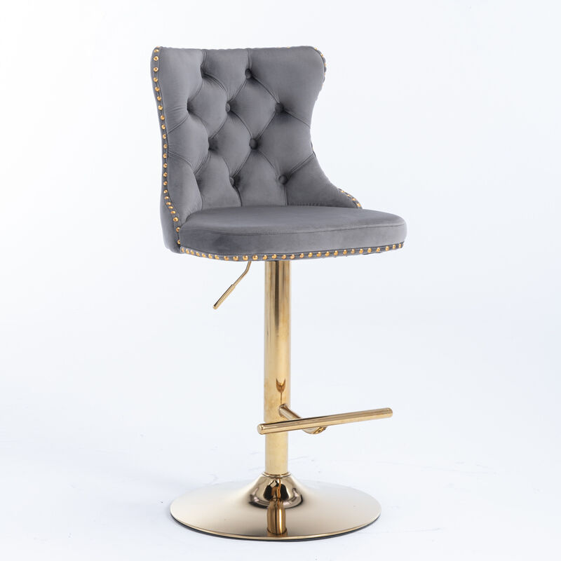 Hivvago Set of 2 Modern Upholstered Tufted Velvet Armless Bar Stools with Gold Details