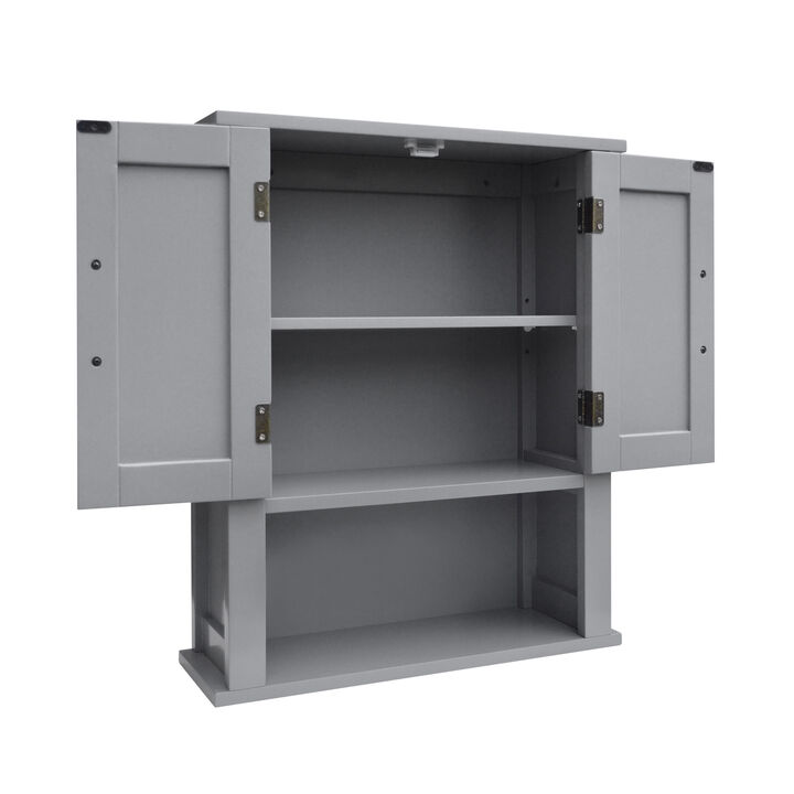 Mercer Removable Two-Door Wall Cabinet with Open Shelf, Gray