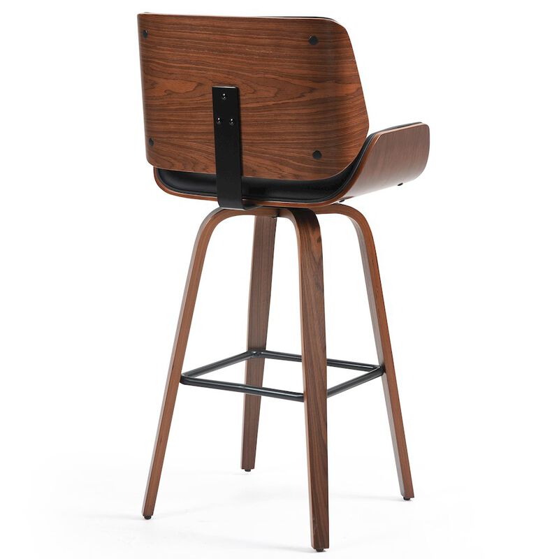 Glamour Home Beate Black Faux Leather Bar Stool with Walnut Wood Legs
