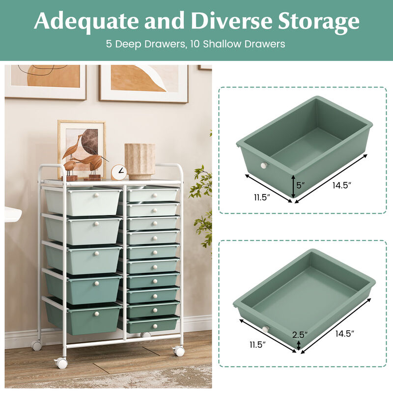 15-Drawer Mobile Utility Cart with Multi-Purpose Storage image number 5