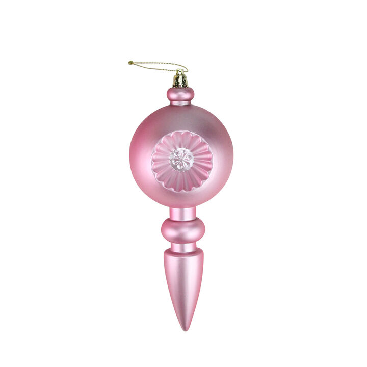 4ct Bubblegum Pink Shatterproof Matte Retro Reflector Christmas Finial Ornaments 7.5"