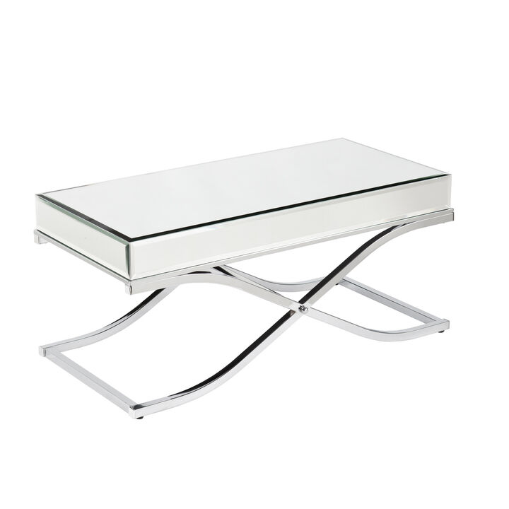 Hivvago 42 Inch  Silver Mirrored And Metal Rectangular Mirrored Coffee Table
