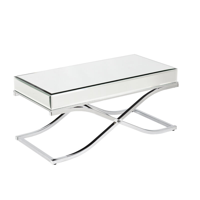 Hivvago 42 Inch  Silver Mirrored And Metal Rectangular Mirrored Coffee Table
